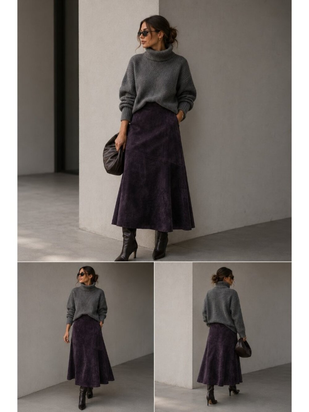 i.e. Women’s 100% Leather Suede Midi Skirt Size 16 Dark Purple A-Line
